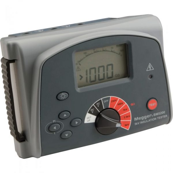 Megger BM5200 5 kV Insulation Resistance Tester with Digital and Analog Display, 1 Teraohm, 1.4 mA